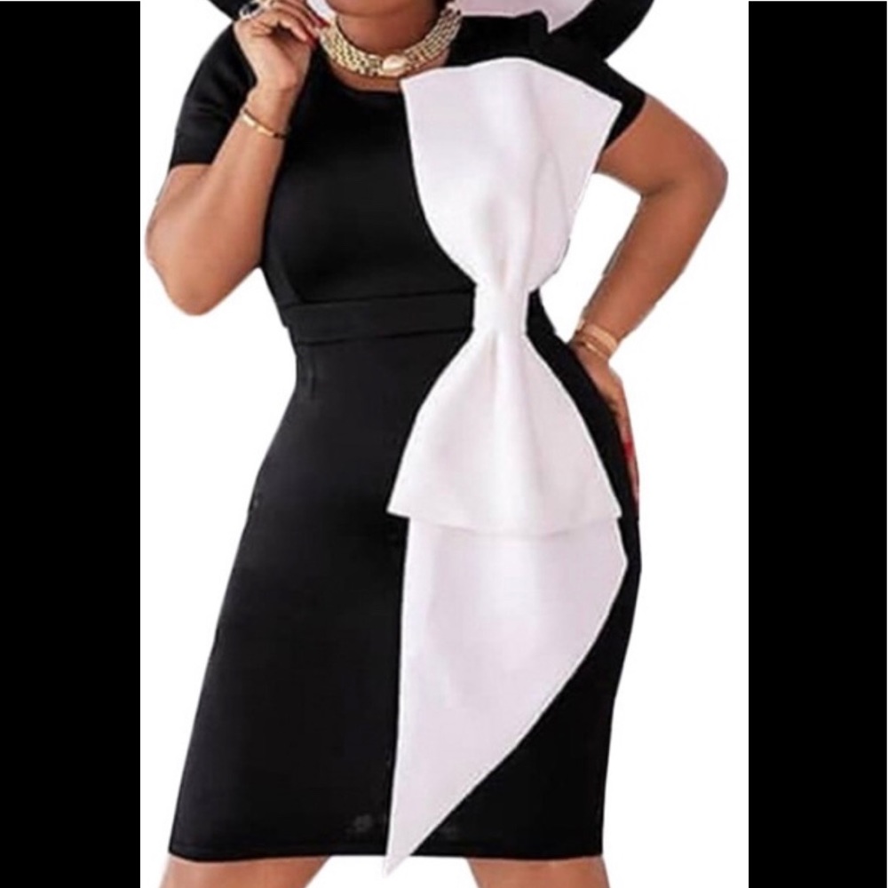 Black beautiful dress with oversize white bow